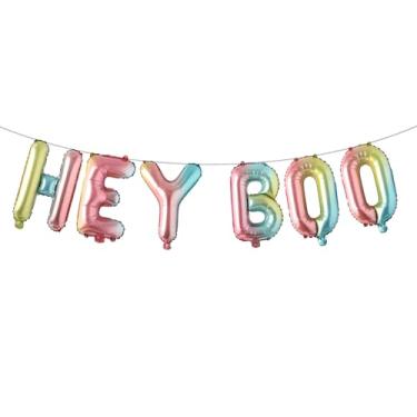 Imagem de Hey Boo Balões Banner Decorações de Festa de Halloween Adesivo de Parede para Casas de Halloween Portas Interiores e Exteriores Decorações de Festa (HEY BOO Rainbow)