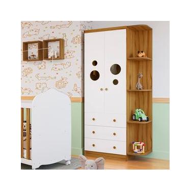 Imagem de Guarda-Roupa Infantil Peroba Duda Plus com 2 Portas, 3 Gavetas, 5 Prateleiras e 86 cm de Largura
