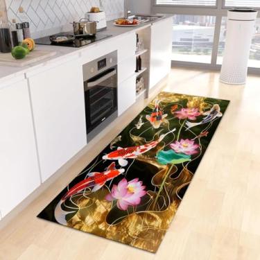 Imagem de Tapetes de cozinha Lotus Koi Carpa Tapete antiderrapante de entrada de boas-vindas para sala de estar quarto tapete de área decoração de casa 80 x 150 cm