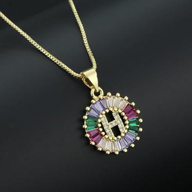 Imagem de 1 colar com pingente de zircão geométrico simples com incrustação em forma de G de cobre banhado a ouro e conjunto com a letra H, adequado para uso diário, como presente ou para festas