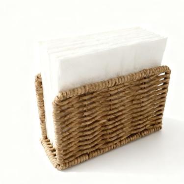 Imagem de YDLGJMCZ Porta-guardanapos vertical de vime, lindo suporte de guardanapo imitação de vime, porta-guardanapos de papel decorativo Boho para mesa de jantar de cozinha, bar, casa de fazenda (cor natural