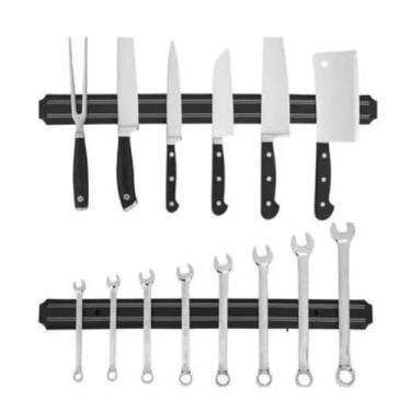 Imagem de Kit 2 Barras Magnética para Facas 50 cm, Aço Inoxidável, Preto, Organizador de Parede com Fixação, Moderno