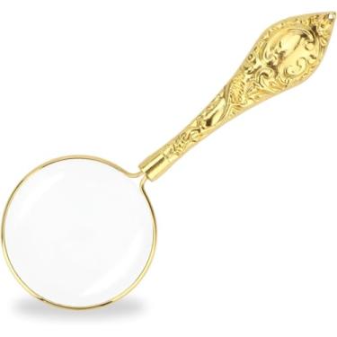 Imagem de Lupa portátil pequena, lupa de leitura de 5 x 45 mm com alça dourada, lupa portátil para trabalho próximo, leitura, artesanato, inspeção, sala de aula e uso em hobby