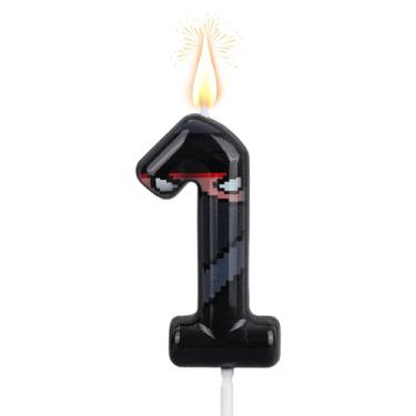 Imagem de Ninja Aniversário Número Vela, Pixel Mascarado Ninja Tema Dígito Vela Happy Birthday Bolo Topper Decorações para Crianças Aniversários Festa Suprimentos (Número 1)