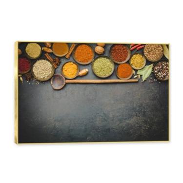 Imagem de NHLDZYH Moldura dourada. Tela decorativa cozinha, arte vintage especiarias coloridas, arte de parede quadros para sala de estar quarto cozinha. C107. 50x75cm