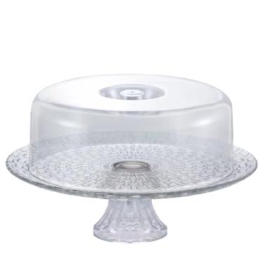 Imagem de Prato de Bolo com Pé em Vidro e Tampa Plástica, Base Decorativa, 32cm de Diâmetro, 17.6cm de Altura, Conjunto para Servir Bolos e Salgados