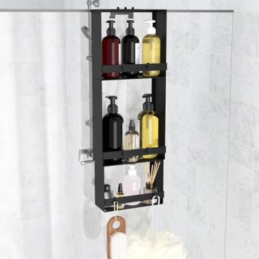 Imagem de Suporte de chuveiro suspenso sobre a porta, suporte de chuveiro de aço inoxidável de 3 camadas com 8 ganchos e 4 ventosas, organizadores de banheiro e rack de armazenamento, prateleiras de decoração