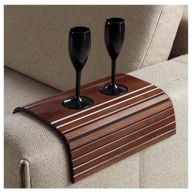 Imagem de Bandeja Esteira para Braço de Sofá com Porta Copos Madeira