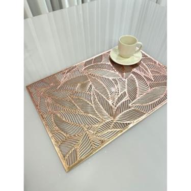Imagem de Jogo Americano Mesa Posta Impermeável Redondo ou Retangular para Jantar e Eventos – Kit 4 ou 6 Lugares Decorativo Luxo (28. Rose e Dourado 2,4 Unidades)