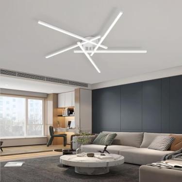 Imagem de Luminária de teto LED moderna de 125 cm, embutida, com temperatura de cor de 3000K a 6000K, dimerizável, para sala de estar, com controle remoto, em acrílico, ideal para quarto, sala de jant