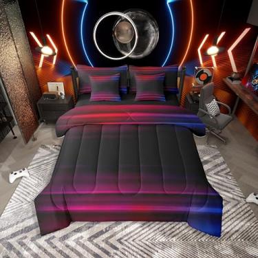 Imagem de Erosebridal Conjunto de cama solteiro moderno com glitter, 7 peças, estampa 3D, arte abstrata, ombré, preto, vermelho, azul