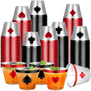 Imagem de Widecook 80 peças de copos de festa com tema de cassino decoração a granel 255 g Poker descartáveis de plástico transparente copos de vinho para cassino noite de jogo de pôquer Las Vegas Clube de