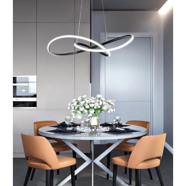 Imagem de Luminária pendente LED moderna com controle remoto, lustre para mesa de jantar, luz circular regulável e simples, ideal para cozinha, sala de jantar e bar (preta)