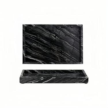 Imagem de Bandeja de mármore natural, bandeja de servir de mármore de madeira para banheiro, cômoda, decoração de casa, cozinha (30 x 19,8 cm)