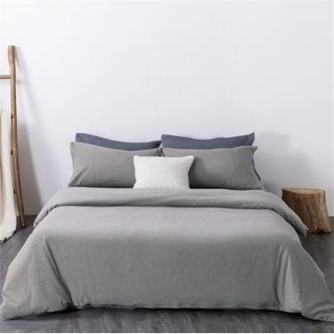 Imagem de Conjunto de cama de algodão puro em cor sólida, capa de edredom macia e respirável, ideal para a pele, 11, 1,8 m, conjunto de 4 peças A