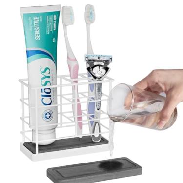 Imagem de Suportes de escova de dentes, organizadores de banheiro e armazenamento com pedra de secagem instantânea, acessórios de banheiro, suportes de pasta de dente, organizador de balcão de banheiro, branco
