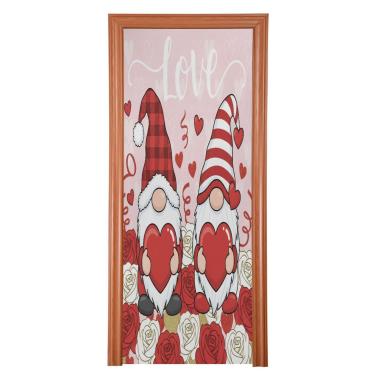 Imagem de ATTX Valentine Gnomos Capa para porta da frente - Tecido elástico lavável decoração de férias para festas, casa, decoração de porta da frente, 950 x 98 polegadas (950)