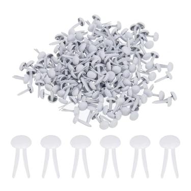 Imagem de Generic 200 peças de fixadores de latão de papel, pinos divididos, mini grampos metálicos pastel, cabeça redonda, prendedor banhado para artesanato, arte, scrapbook, suprimentos DIY, branco, 5 x 9 mm