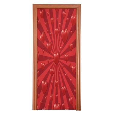 Imagem de ATTX Capa de porta da frente coração concêntrico dos namorados - tecido elástico lavável decoração de férias para festas, casa, decoração de porta da frente, 36 x 98 polegadas (738)