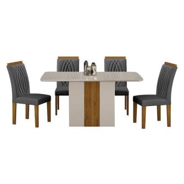 Imagem de Mesa de Jantar Doha 120x80 Off White Decor Off com 4 Cadeiras Freijó J