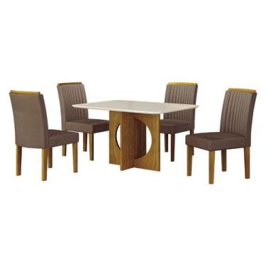 Imagem de Mesa de Jantar Lorena Plus 120x80 Freijó Off White com 4 Cadeiras Jade