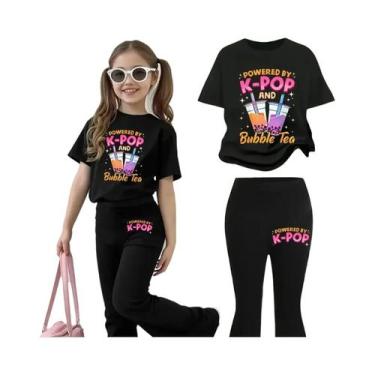 Imagem de Conjunto De Roupas Trendy Para Meninas De 5 a 12 Anos, Camiseta Preta 