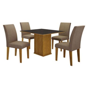 Imagem de Mesa De Jantar Napoli 90x90 Reto Freijó Decor Chumbo Com 4 Cadeiras Mdf Freijó Joli Camurça - Leifer Móveis