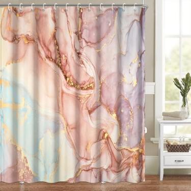Imagem de Cortina de chuveiro de mármore ouro rosa para banheiro, moderno, chique, abstrato, luxuoso, decoração, arte, tinta, textura, aquarela, cortinas de chuveiro, lavável, tecido de poliéster à prova d'água