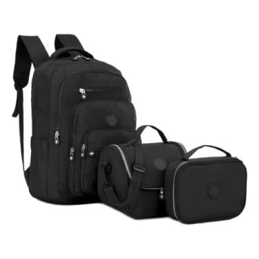 Imagem de Kit 3 Peças Mochila Escolar Feminina, Lancheira Térmica, Estojo Box, Impermeável, Organizada(Preto)