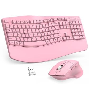 Imagem de Combo de teclado e mouse sem fio, teclado ergonômico de 2,4 G, teclado ergonômico com descanso de pulso e mouse ergonômico sem fio ajustável de 3 níveis DPI para Windows, Mac OS, desktop/laptop/PC