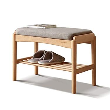 Imagem de Sapateira para sapateira de entrada, banco de armário de sapatos de madeira de 2 níveis, organizador de armazenamento de prateleira de sapatos com almofada acolchoada, ideal para hall, banheiro, sala