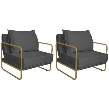 Imagem de Kit 02 Poltronas Sevilha Base de Ferro Dourado Linho - Doce Sonho Móve