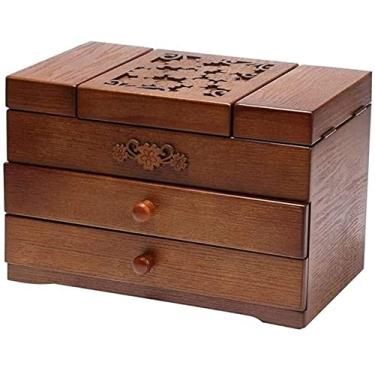 Imagem de Caixa de joias de madeira feminina enorme, anel, brincos, pulseiras, caixas de joias empilhadas, joias portáteis