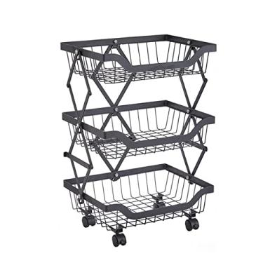 Imagem de WUHUQN Prateleiras para armazenamento rack de cozinha dobrável carrinho móvel banheiro sala de estar prateleira instalação gratuita cesta de armazenamento de frutas vegetais rack de armazenamento