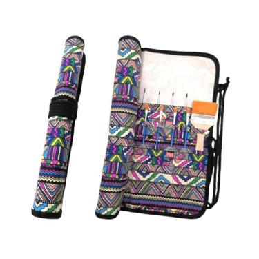 Imagem de Funny live Suporte de pincel de pintura, suporte de pincel de artista e organizador de armazenamento, estojo dobrável para proteger pincéis de aquarela de óleo acrílico (boêmio 20 bolsos com compartimento)