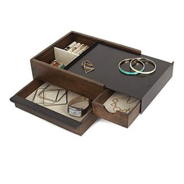 Imagem de Caixa de joias de madeira organizador de gavetas caixa de joias estojo de exibição de joias colar anel brincos organizador retrô suporte de anel de armazenamento (cor: marrom, tamanho: grande) (marrom