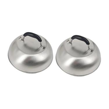 Imagem de Baoblaze 2x Tampa de Grelha Redonda para Derreter e Assar, Versátil, para Grelhas Planas, Churrasqueiras Internas e Externas, Ideal para Hambúrgueres, Alça de Plástico