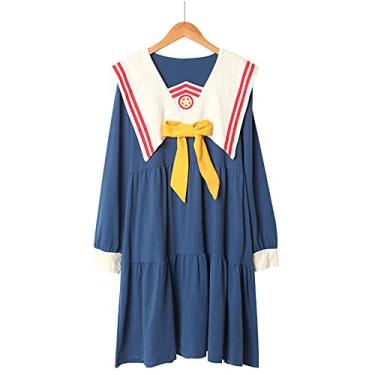 Imagem de 3FLQOOPP Roupa de dormir de outono feminina manga longa conjuntos de roupão solto vestido de dormir feminino camisola roupa de casa (azul médio)