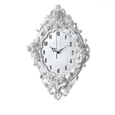 Imagem de U5GAAALPPQ9 Relógio de parede anjo continental relógio de parede resina rosa e relógio estilo clássico sala de estar quarto silencioso cupido resina anjo relógio decoração relógio (cor: 2, tamanho da