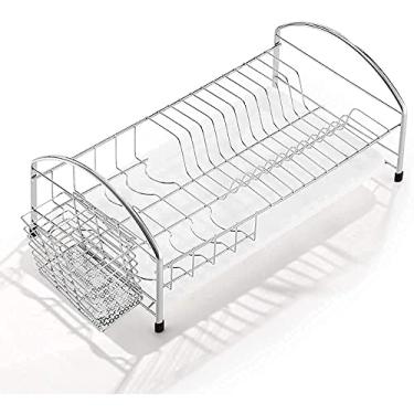 Imagem de Escorredor de pratos de cozinha prateleira escorredor de pratos escorredor de pratos de aço inoxidável prateleira de cozinha com cestos de talheres