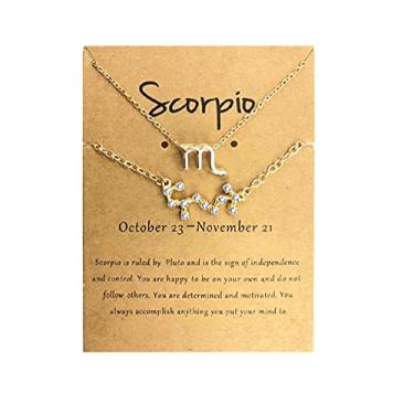 Imagem de 2 gargantilhas, 12 peças, constelação, signo do zodíaco, em camadas, letra astrologia, horóscopo com cartão de mensagem, joias femininas e meninas, Cristal Metal, Cristal