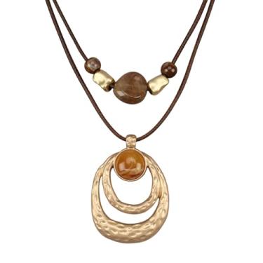 Imagem de joymiao Colares Boho para mulheres, colar de círculo grosso, em camadas, boho, círculo, couro, gargantilha longa, vintage, joias boêmias, presentes, Couro sintético, Sem Pedra Preciosa