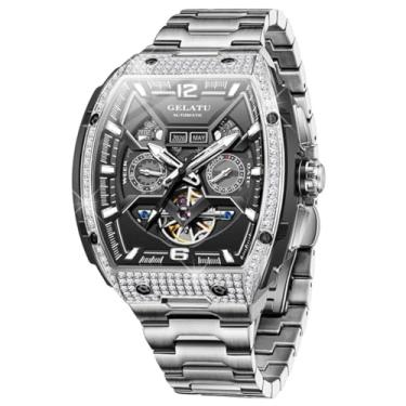Imagem de OLEVS Relógio masculino automático, esqueleto de diamante, mecânico, original, luxuoso, com corda automática, calendário de fases da lua, à prova d'água, relógio de pulso masculino, G6016: pulseira