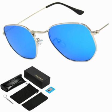Imagem de Óculos De Sol Polarizado Octogonal Metal Uv400 Com Case - Ccloio, Azul