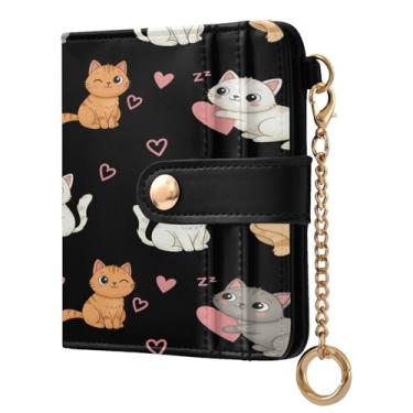 Imagem de CEBUGI Porta-cartões de crédito de gatos fofos com desenhos animados, carteira fina, impermeável, pequena, com bloqueio de RFID, capas para cartões de couro para mulheres e homens