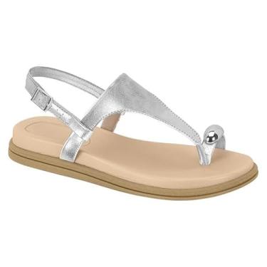Imagem de Sandália Feminina Rasteira de Dedo Confortável Macia Leve com Palmilha Acolchoada para Praia, Verão e Dia a Dia — Moda Réveillon(Prata,33)