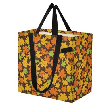 Imagem de SEHANY Sacola reutilizável de folhas de bordo aquarela com alças reforçadas, bolsa de compras de lona dobrável à prova d'água de grande capacidade para viagem, cozinha, praia