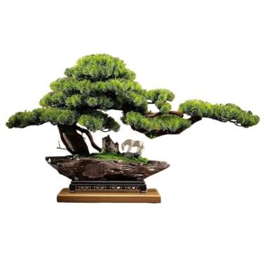 Imagem de Bonsai de simulação de plantas falsas para sala de estar, entrada, escritório, mesa de trabalho, ornamentos decorativos de pinheiro, decoração de paisagismo