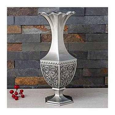 Imagem de Vaso de metal moderno de 34 cm para mesa, decoração de casa, sala de estar, peças centrais de decoração de vaso de metal (prata)