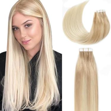 Imagem de Lacer Extensões de cabelo humano real com fita adesiva, 20 peças, 50 gramas, balayage, loiro acinzentado, claro, cola em extensões de cabelo humano B#13/60 35,5 cm